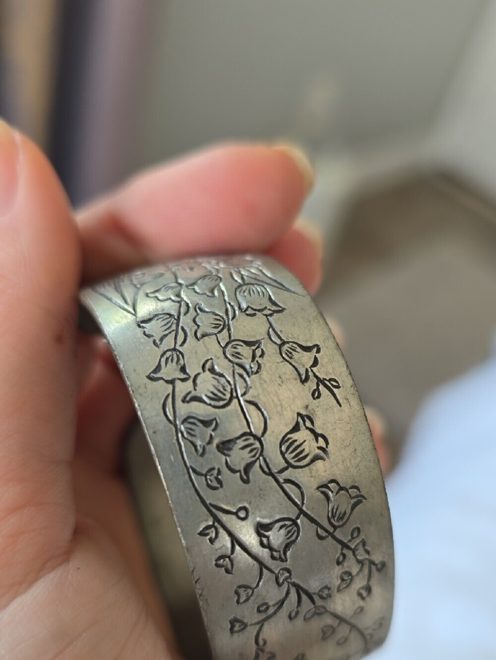 Vintage Kirk Stieff Pewter Floral Cuff Bracelet - Lily of the Valley 900-5 - Picture 4 of 7